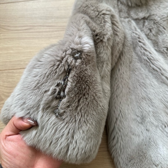Real Grey Rabbit Fur Jacket with Crystal Embellish M - Picture 5 of 9